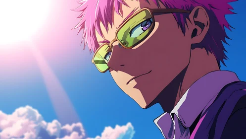 Chromatic anime portrait under high-intensity solar flare.