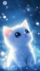 Radiant Snow-White Kitten with Luminous Blue Eyes.