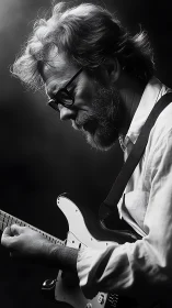 Bearded guitarist leans into soulful electric performance.