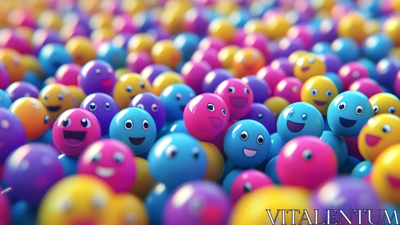 Colorful Smiling Emoji Balls in a Playful Cartoon Style Scene.