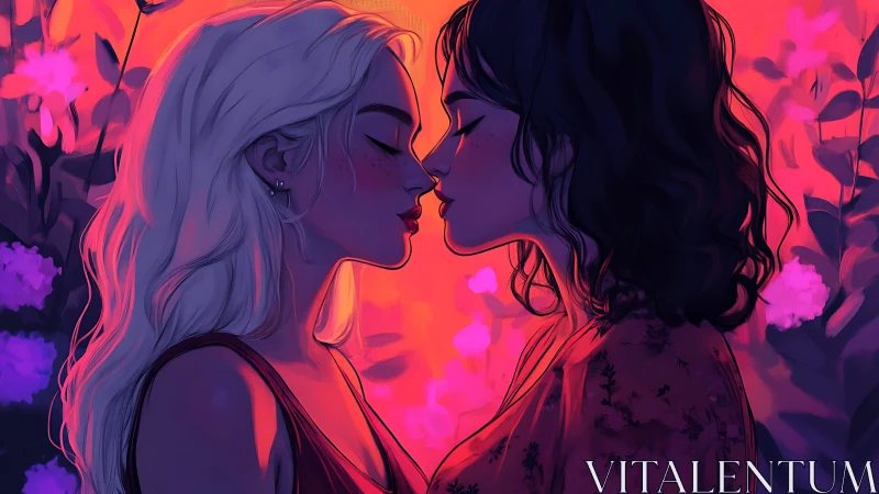 Two Figures in Neon Garden Glow.