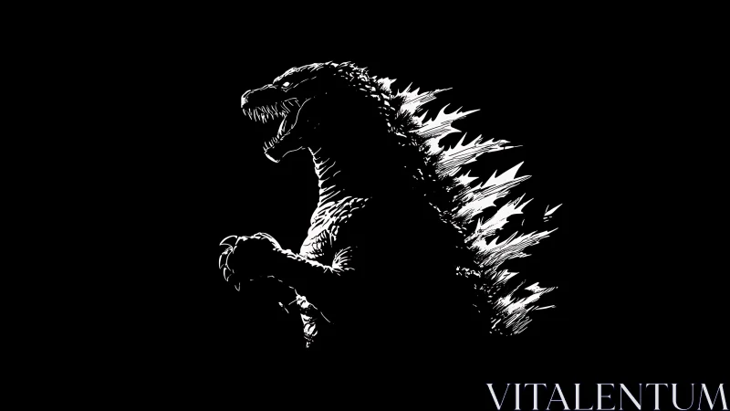 Monochrome side profile of large reptilian creature