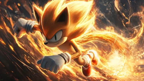 Fiery hero races forward wrapped in glowing golden energy