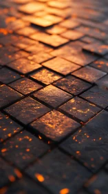 Molten ember-lit basalt tiles under shallow depth-of-field glow
