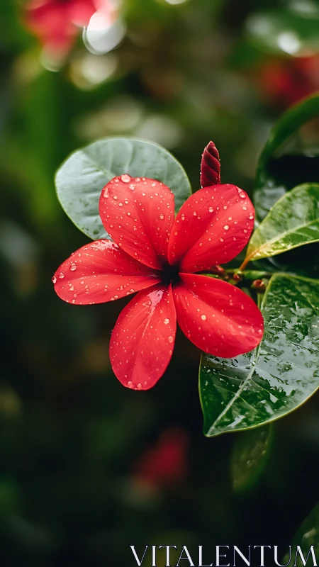 Raindrops Kiss a Crimson Bloom.