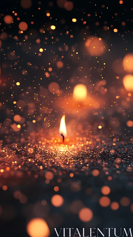 Solitary Flame Dances Through Golden Particle Symphony