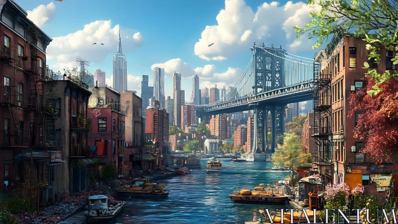 Canal-lined cityscape merges bridge engineering and skyline