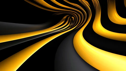 Golden vortex ribbons streaming through a noir void.
