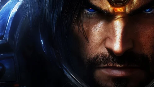 Digital painting close-up of armored warrior with glowing circlet.