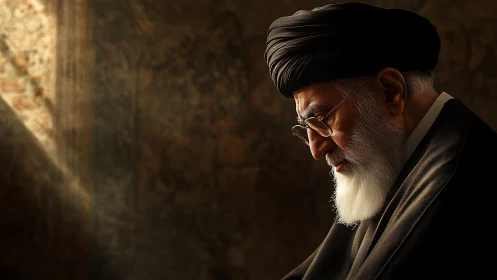 Gentle light rests on an elderly man in quiet reflection