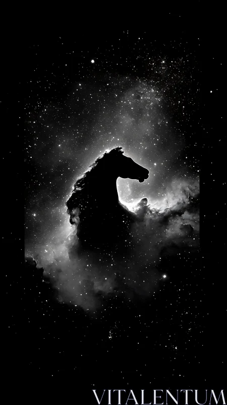 Silhouetted equine nebula form emerges within star field