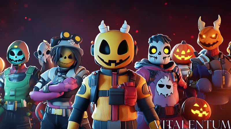 Colorful pumpkin squad ready for playful Halloween chaos.