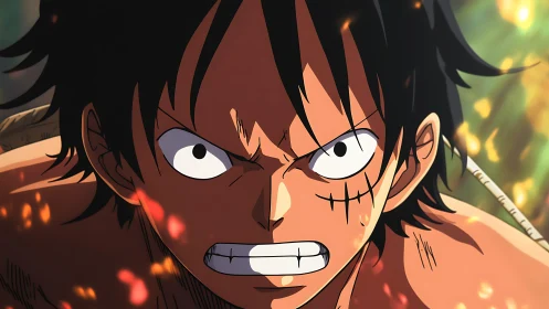 Fiery anime hero charging forward with unshakable resolve.