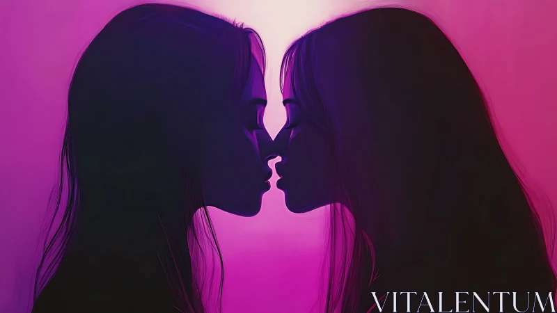 Two mirrored female silhouettes converge in profile alignment