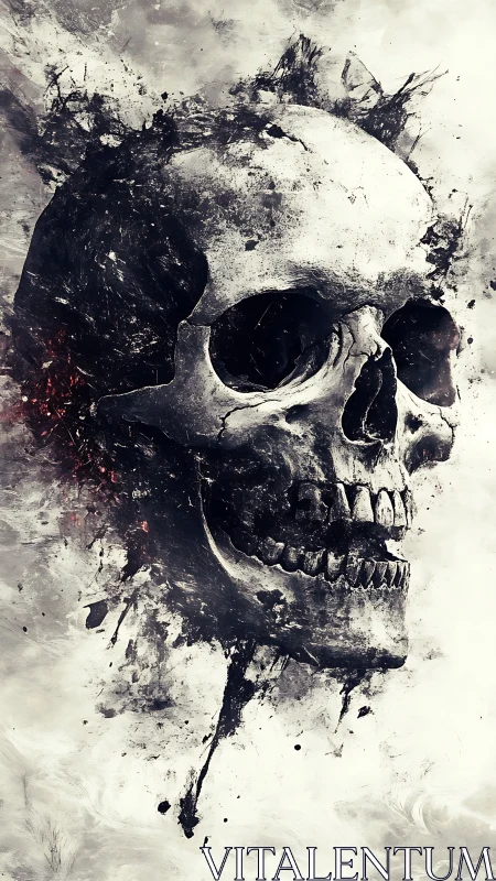 Dustborn skull erupting from a storm of ink and ash.