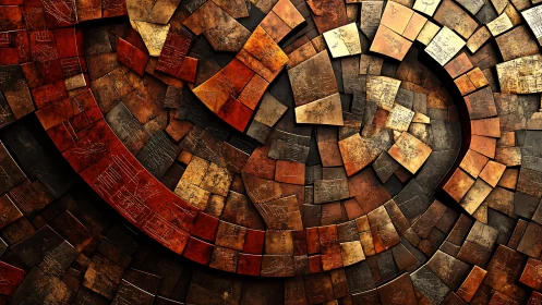 Abstract mosaic pattern with geometric tiles in earthy tones.