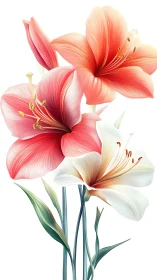 Gradient Amaryllis Trio: Botanical Digital Rendering with Soft Transitions.
