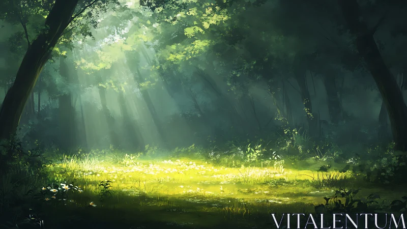 Soft sunlit clearing welcomes quiet moments in the forest