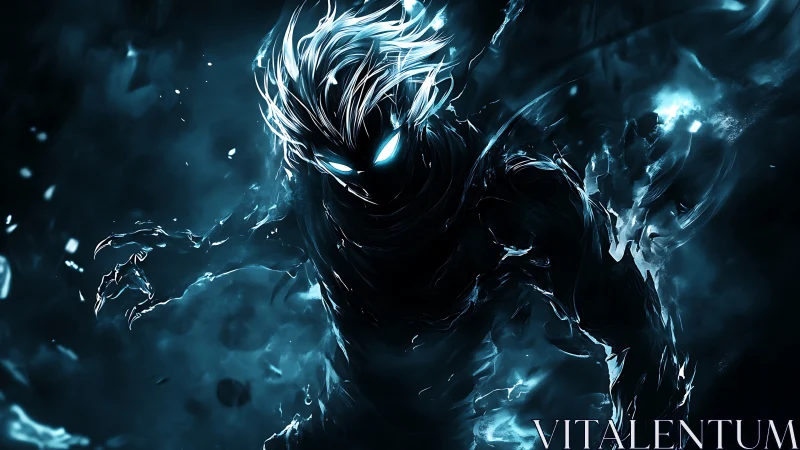 Luminescent shadow entity emerges in high-contrast blue energy