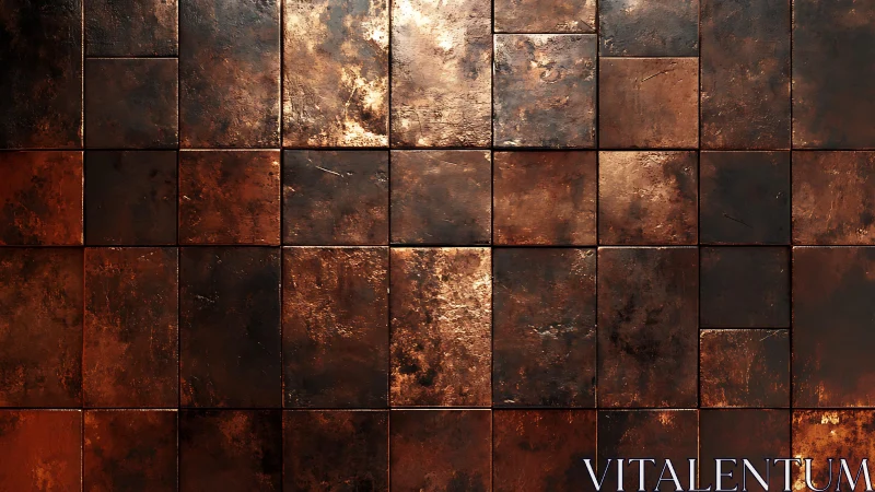 Weathered metallic tile wall in rustic industrial style.