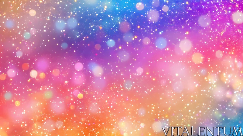 Dreamy rainbow glitter clouds in a softly glowing sky.