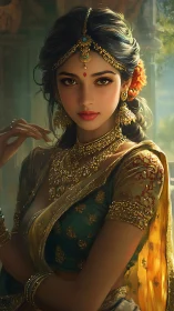 Sunlit royal gaze turns silk and gold into quiet fire