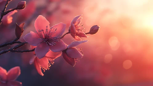 Sunset Blossoms Ablaze: Delicate Petals Caught in Golden Hour Radiance.
