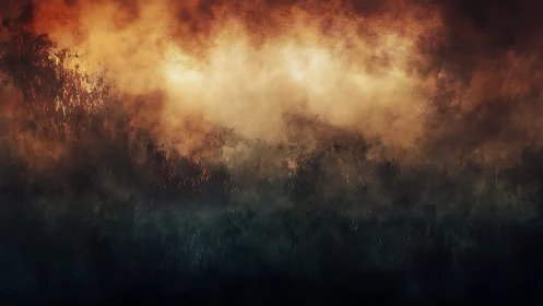 Atmospheric abstract landscape in layered digital painting.