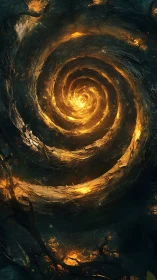 Storm-twisted forest spirals inward toward molten starlight