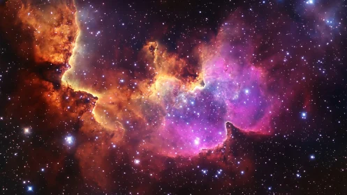 Ionized emission nebula with dense dust pillars and starfield gradients
