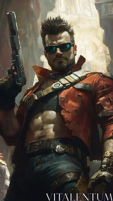 Roguish cyberpunk hero in red jacket owning the streets.