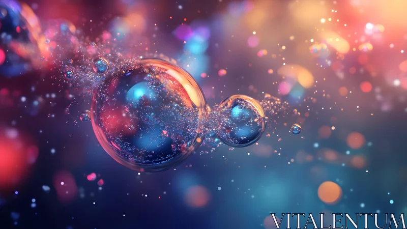 Glowing Soap Bubbles in Abstract Colorful Light, Digital Art Style.