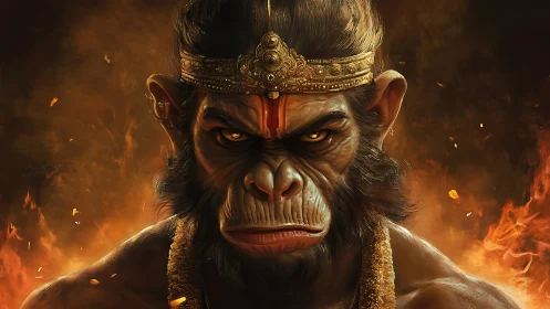 Mythic warrior monkey god emerges from blazing embers