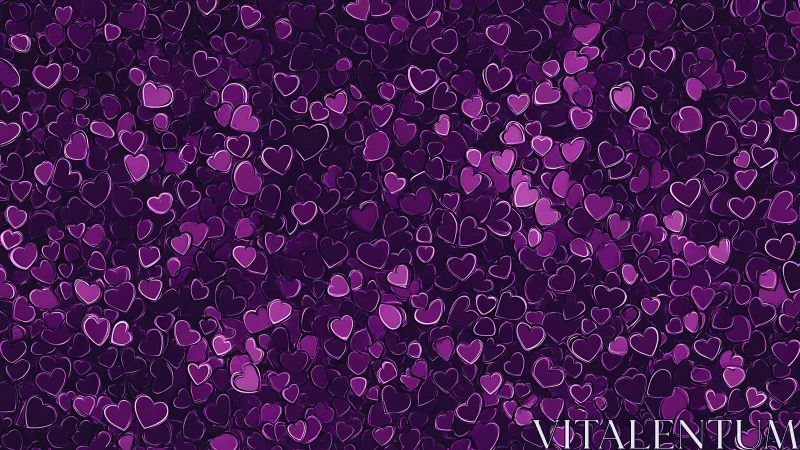 Dense array of outlined and filled heart shapes in purple tones.