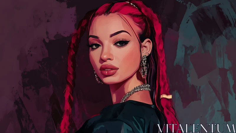 Ruby-braided rebel in moody jewel-toned portrait glow.