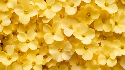 Yellow primrose flowers densely clustered in soft, warm illumination