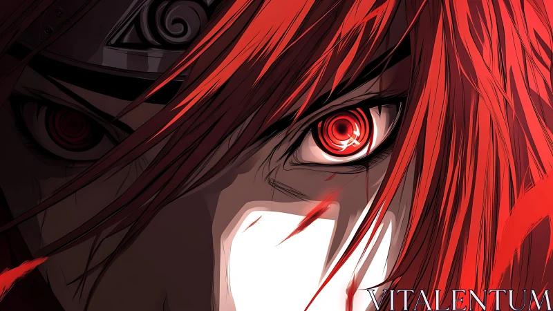 Close crop of red-eyed anime character with headband.