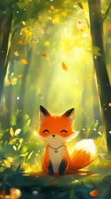 Sunlit fox friend rests peacefully in a glowing forest clearing