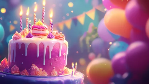 Enchanted Birthday Cake Glows with Vibrant Magic and Celebration.