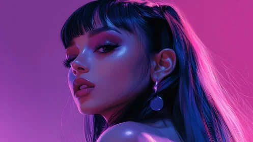 Neon-lit digital portrait captures a confident, glossy gaze