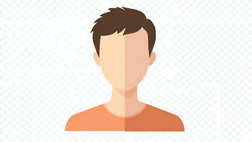 Flat male avatar icon with faceless profile on grid background.