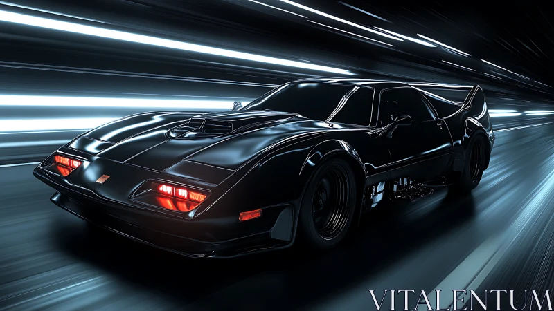 Midnight hypercar blasting through neon tunnel lanes.