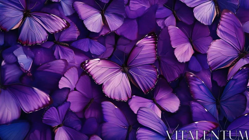 Shimmering purple butterflies gathered in a gentle dreamscape.
