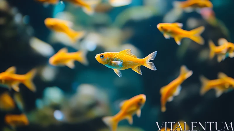 Orange fish swim in shallow depth of field underwater scene