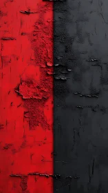 Red and black cracked wall divides bold textured surface.