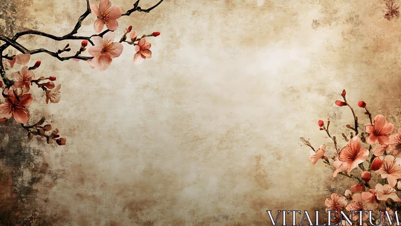 Vintage Floral Background with Cherry Blossoms