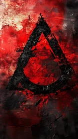 Crimson sigil ignites within rough abstract inferno of paint.