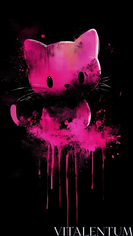 Pink cat graffiti silhouette on black background surface.