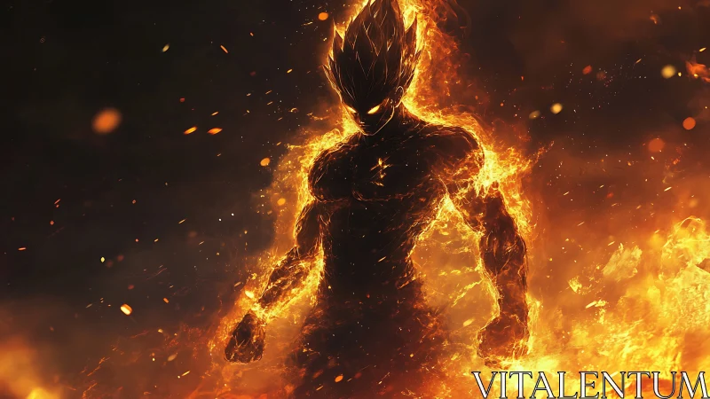 Humanoid fire figure rendered against dark atmospheric backdrop