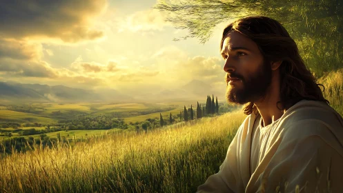 Sunlit wanderer listens to whispers rolling over golden hills